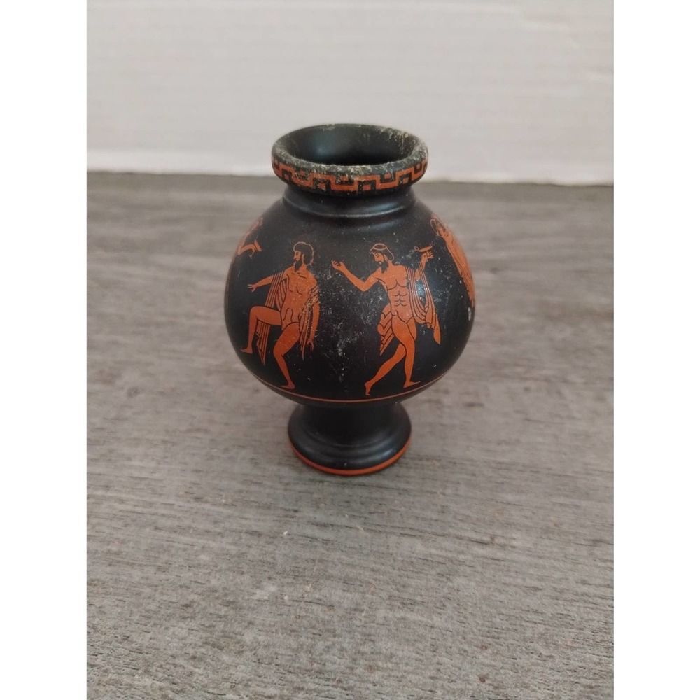Dancing Nudes Orange & Black 2 7/8" Miniature Vase ff 1983 Crafted in Japan